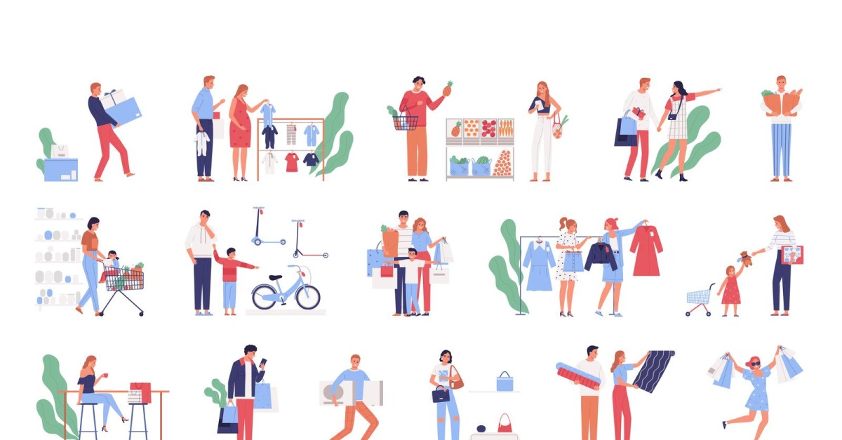 Shopping People Set Vector Illustration Concept