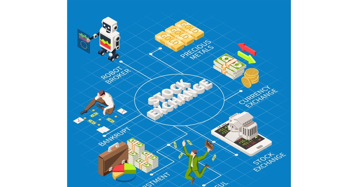 Stock Exchange Isometric Flowchart Vector Illustration Concept