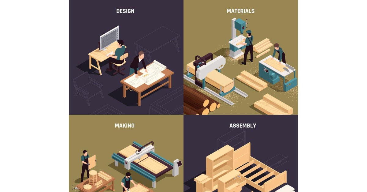 Furniture Production Isometric 5 Vector Illustration Concept