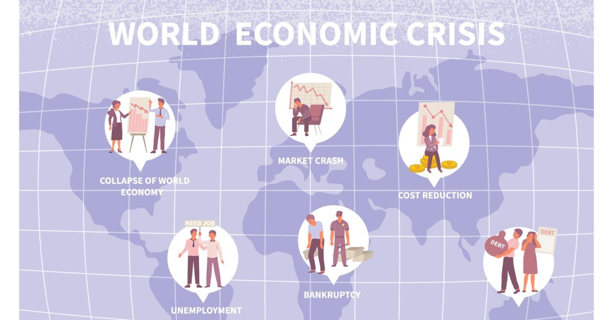 Concept d'illustration vectorielle plane de crise économique mondiale