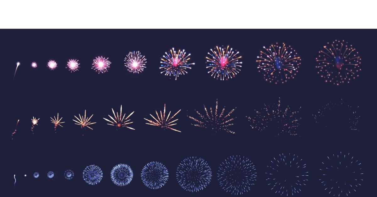 Firework Animation Poses Realistic Fireworks Animation Set Vector Illustration Concept