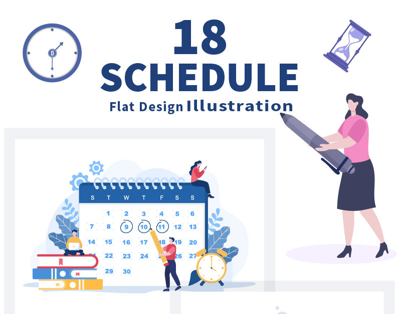 18 Planning Schedule or Time Management Calendar Illustration