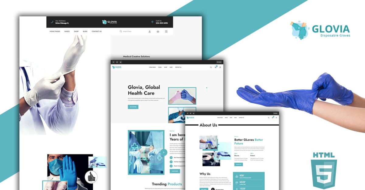 Glovia Gloves and Medical Accessories HTML5 Template