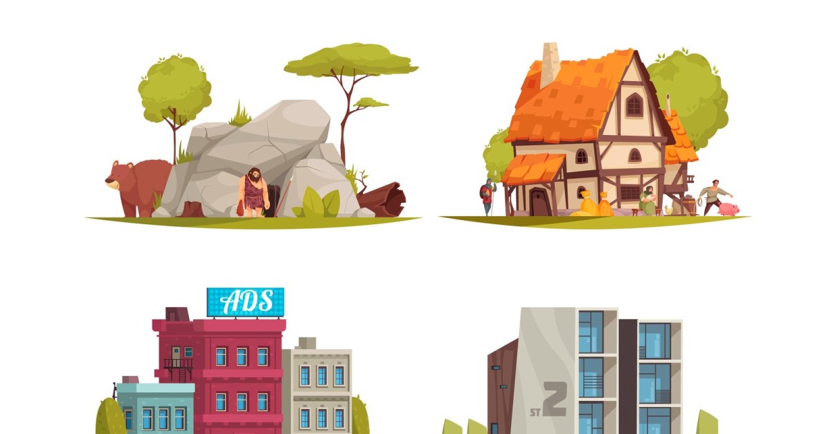 House Architecture Evolution Compositions 210212637 Vector Illustration ...