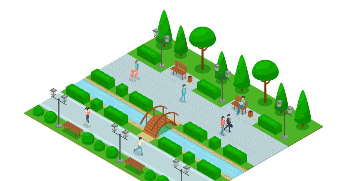 Landscape Design Park Isometric 210370320 Vector Illustration Concept