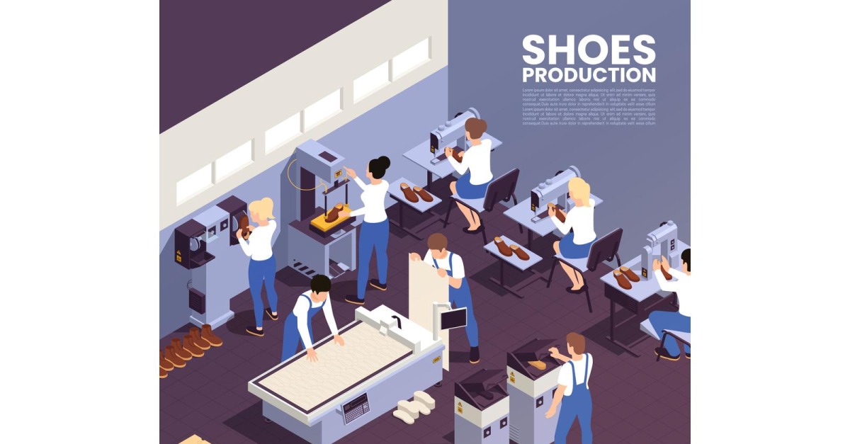 Footwear Factory Shoes Production Isometric 210410119 Vector ...