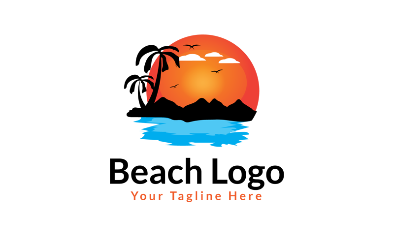 Palm Tree Sunset Beach Logo Template - TemplateMonster