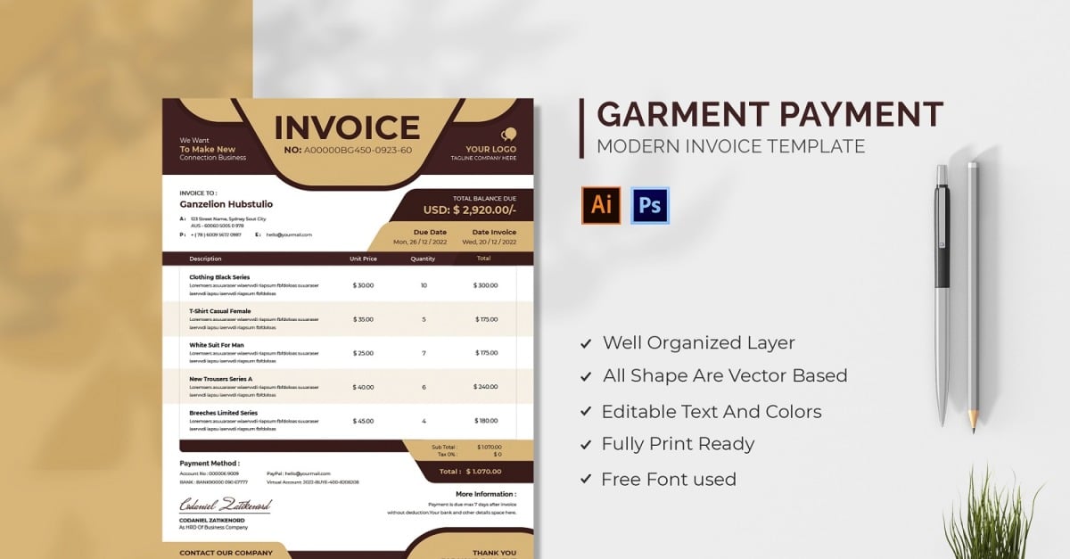 Garment Payment Invoice Template #210065 - TemplateMonster