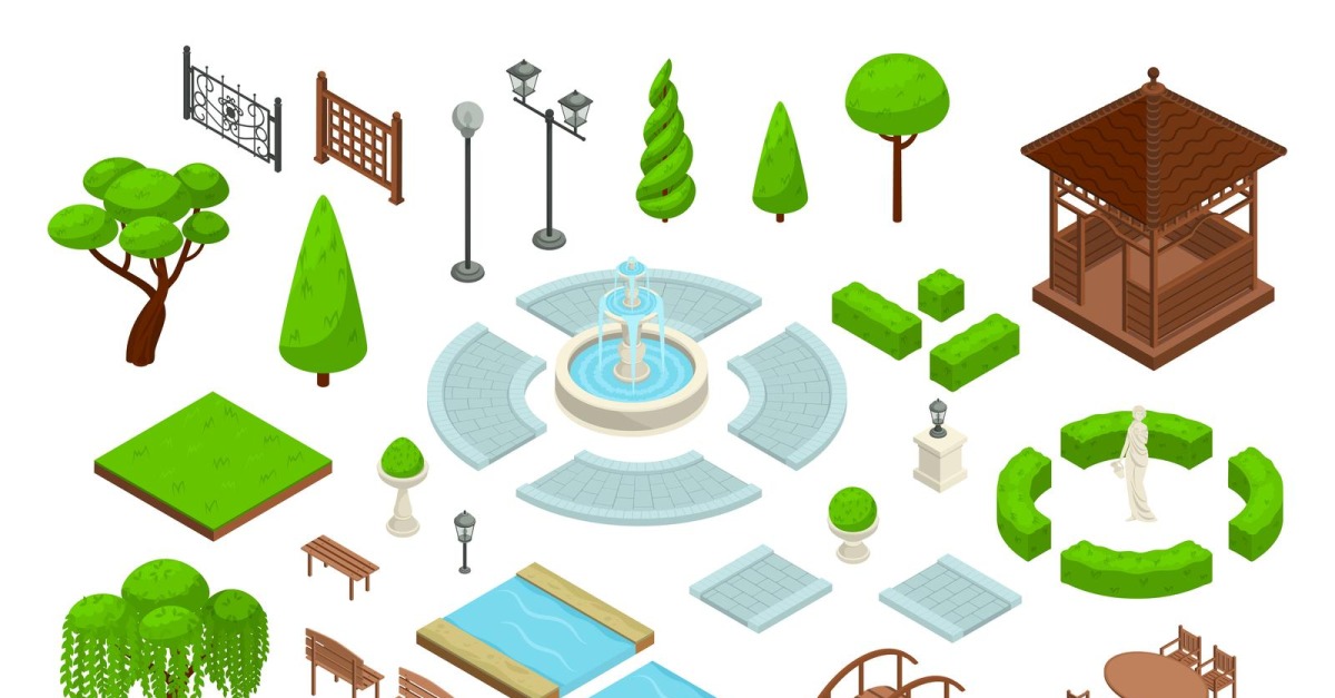 Landscape Design Park Isometric Constructor 210370317 Vector ...