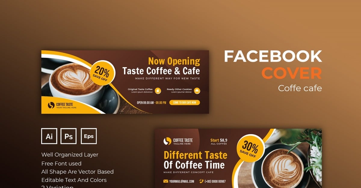 Coffee Cafe Facebook Cover 210723 TemplateMonster