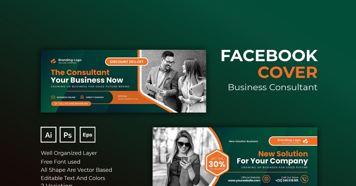 Green Business Consultant Facebook Cover - TemplateMonster