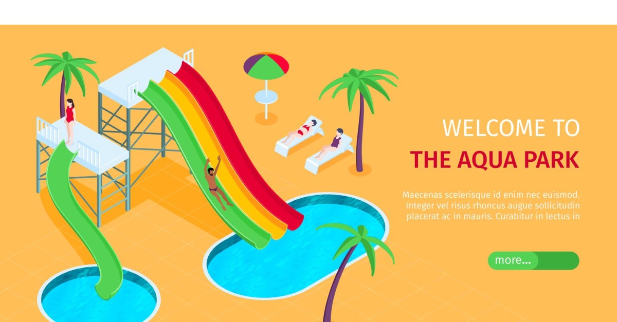 Isometric Water Aqua Park Horizontal Banner 201150419 Vector ...