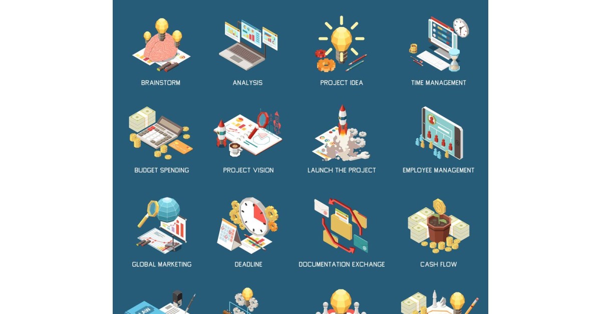 Project Management Isometric Set 200910915 Vector Illustration Concept
