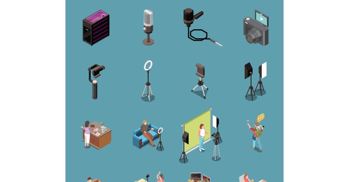 Streaming Vlogging Isometric Set 201110934 Vector Illustration Concept