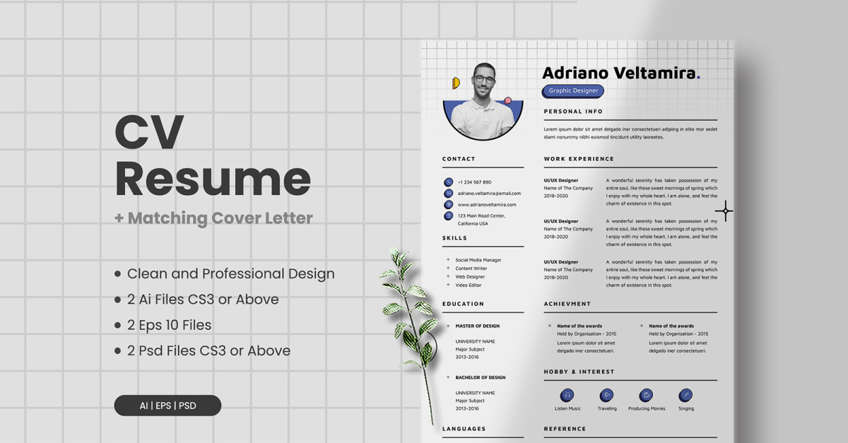 Geometric CV Resume Template Vol 23 Printable Resume Templates