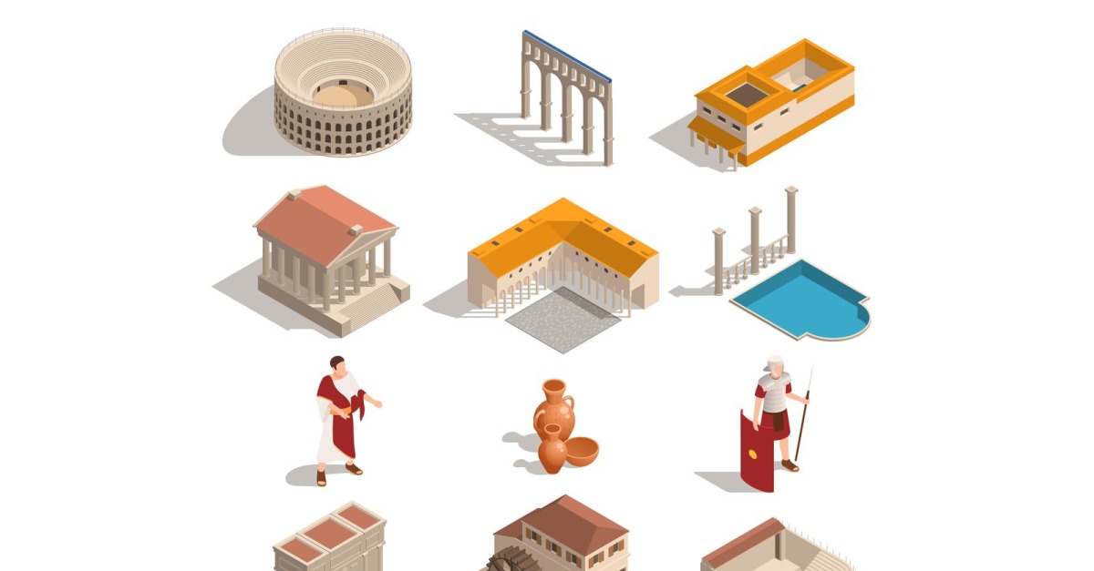 Ancient Rome Isometric Set 201010120 Vector Illustration Concept