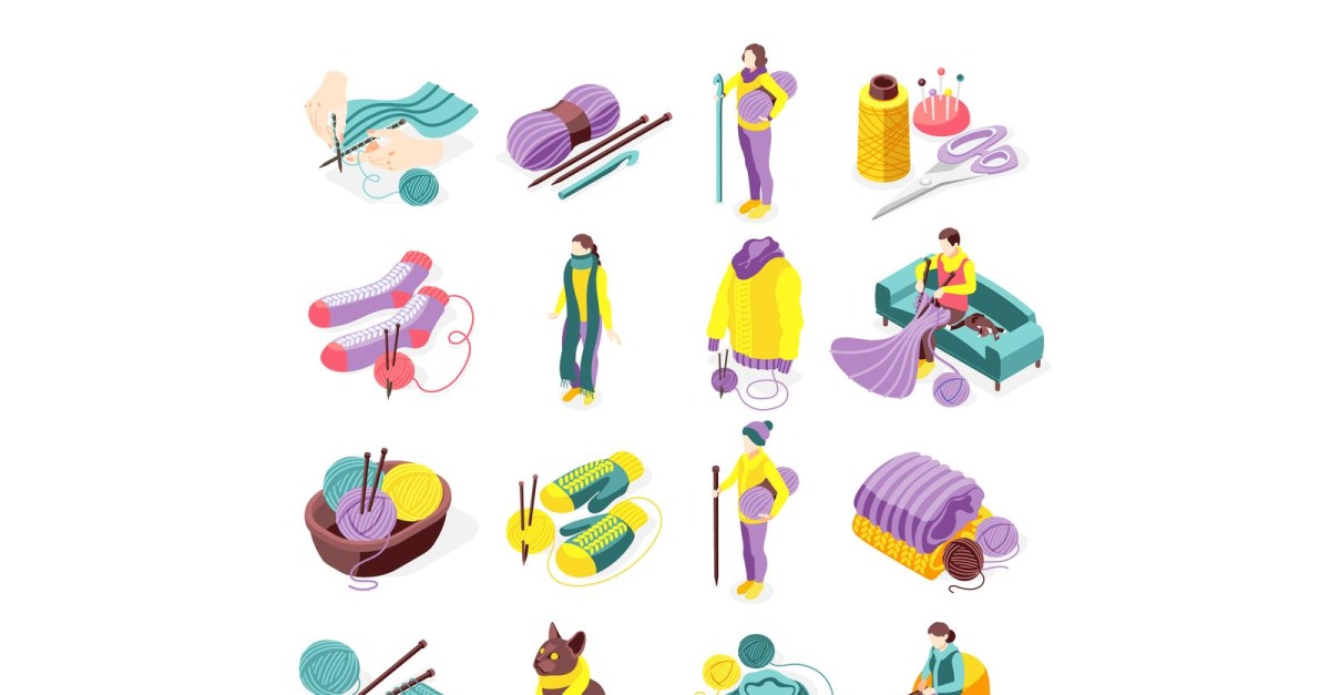 Knitting Isometric Recolor 201030133 Vector Illustration Concept
