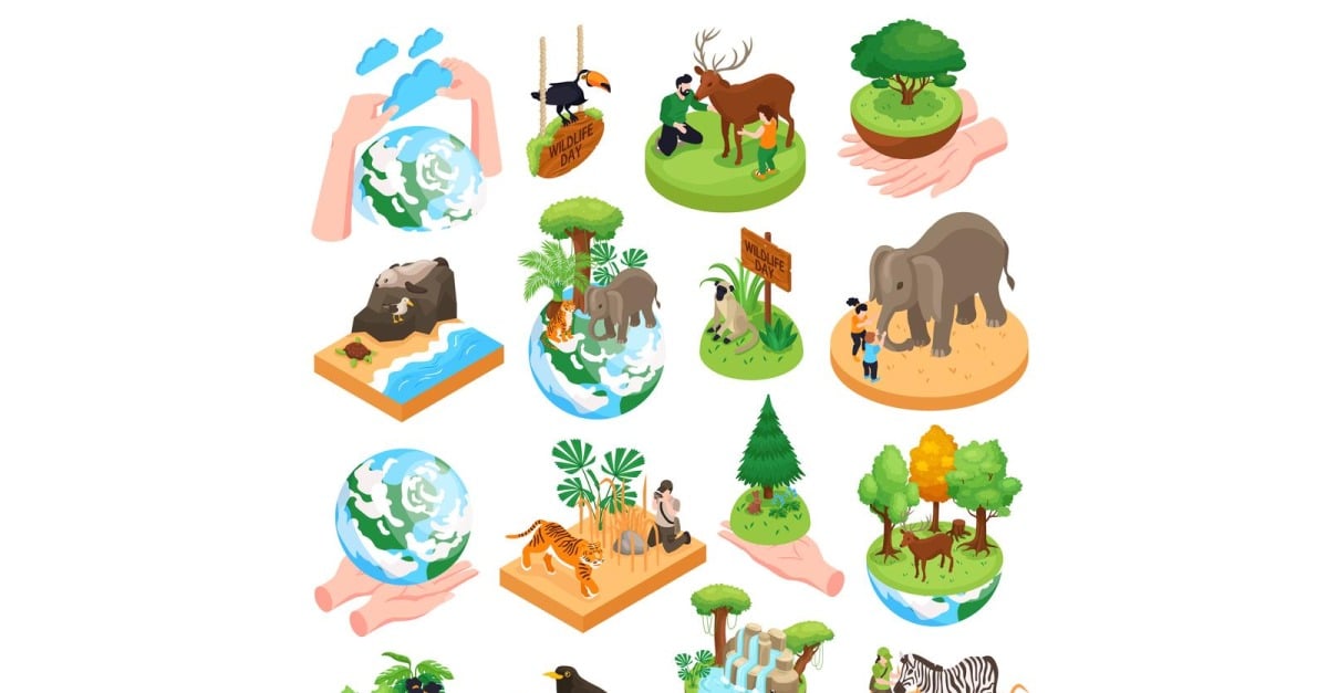Isometric World Wildlife Day Set 201112138 Vector Illustration Concept