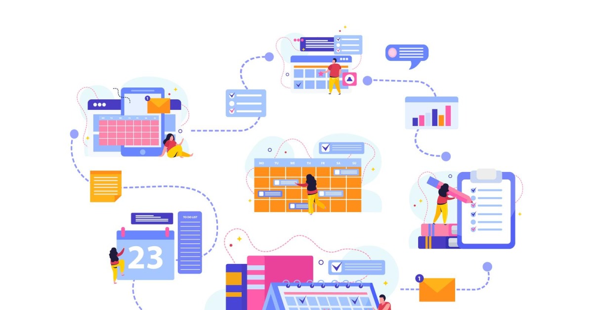 Planning And Scheduling Flat Composition 201240219 Vector Illustration ...