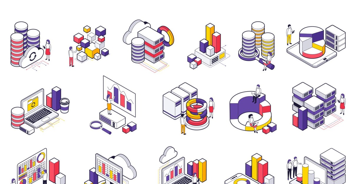 Big Data Science Analysis Isometric Set 201003925 Vector Illustration ...