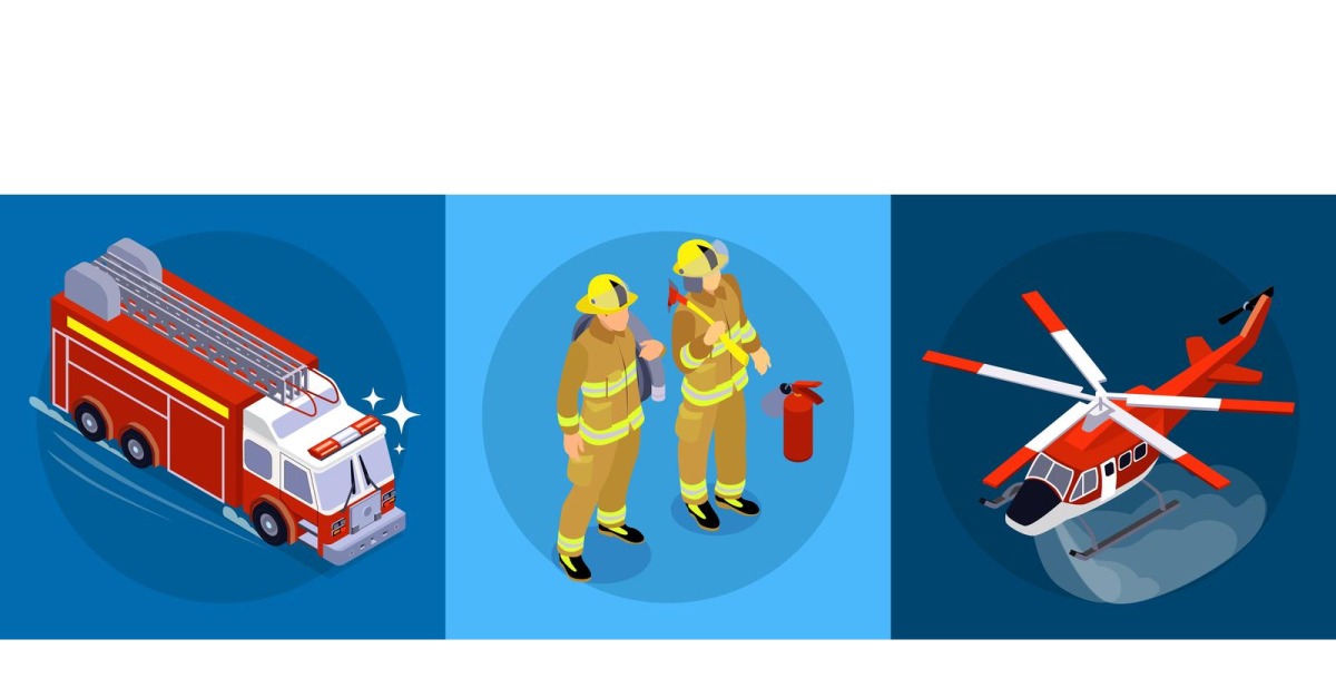 Isometric Firefighter Horizontal Banner 201003211 Vector Illustration ...