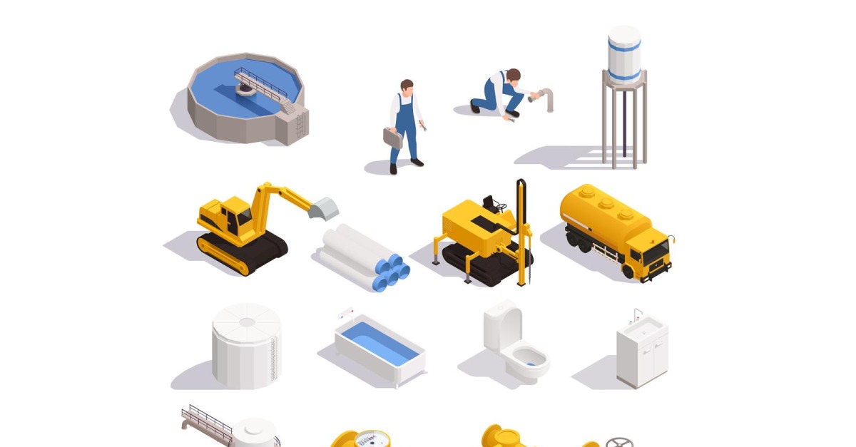 Water Supply Isometric Set 200810104 Vector Illustration Concept
