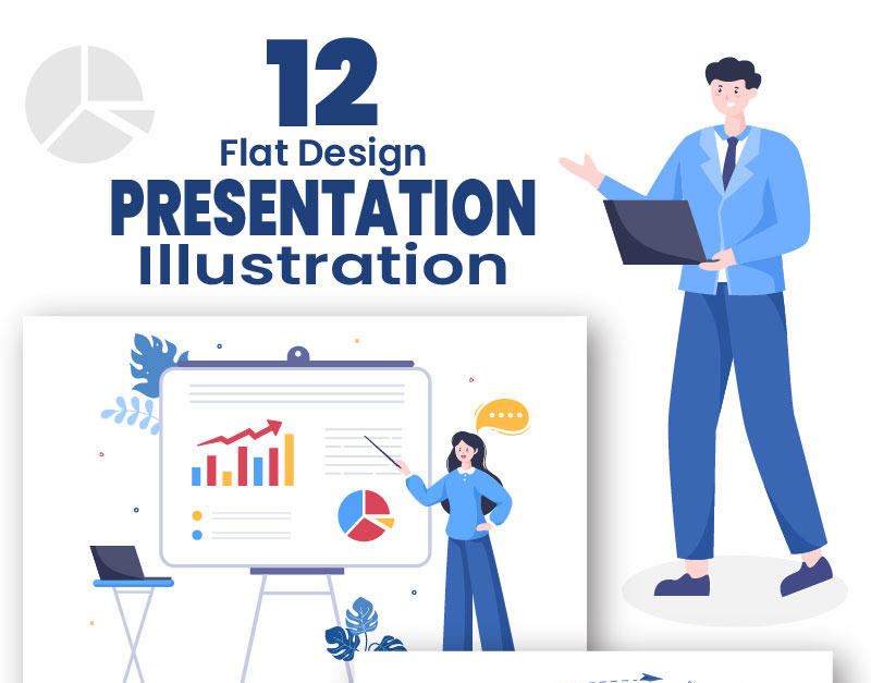 12 Ilustración de dibujos animados de planificación de marketing de  presentación