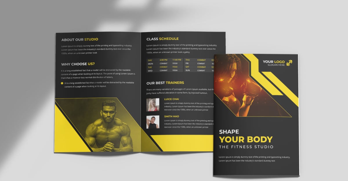 Fitness Gym Business Bi-fold Brochure Template