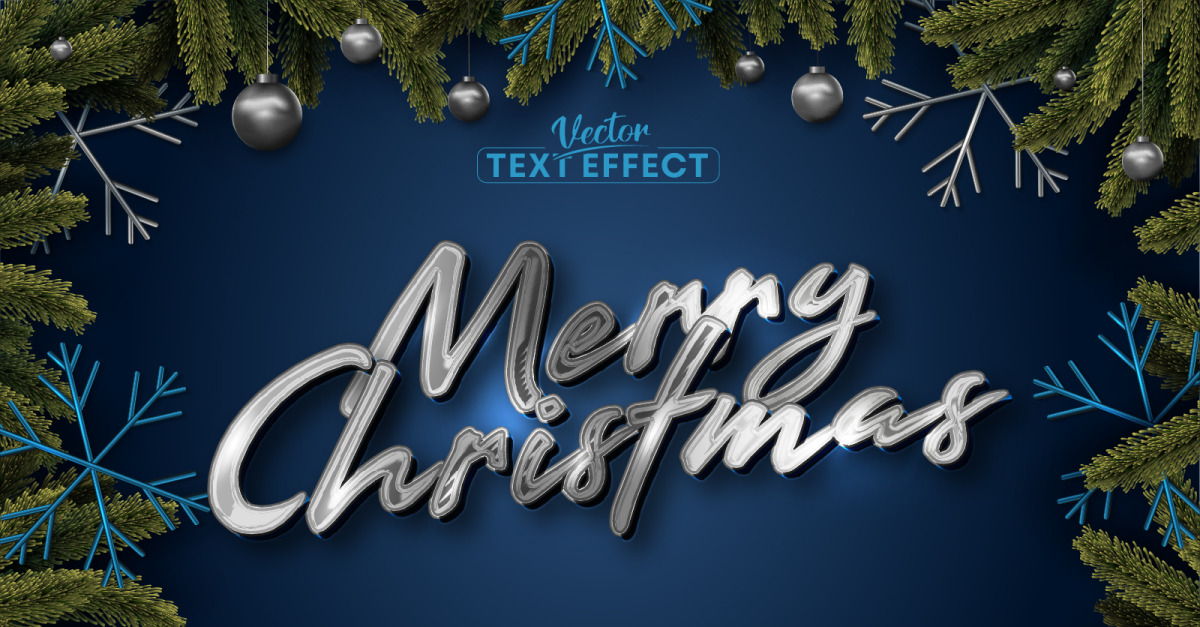 Merry Christmas - Silver Style Editable Text Effect, Font Style ...