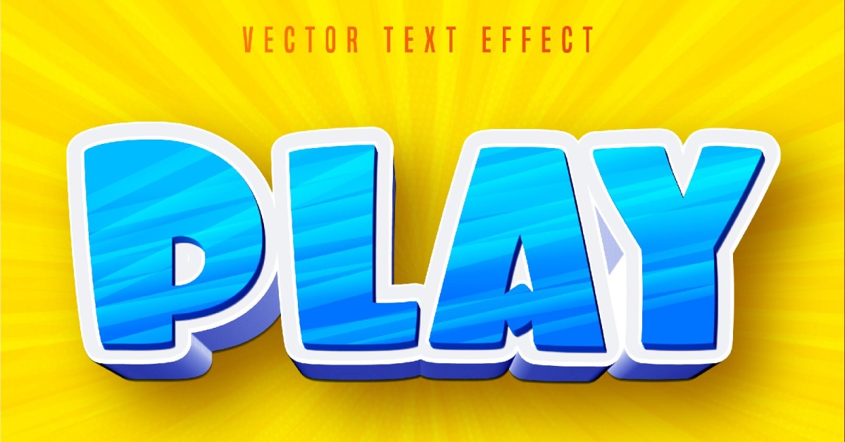 Play - Editable Text Effect, Light Blue And Yellow Color Cartoon Text ...