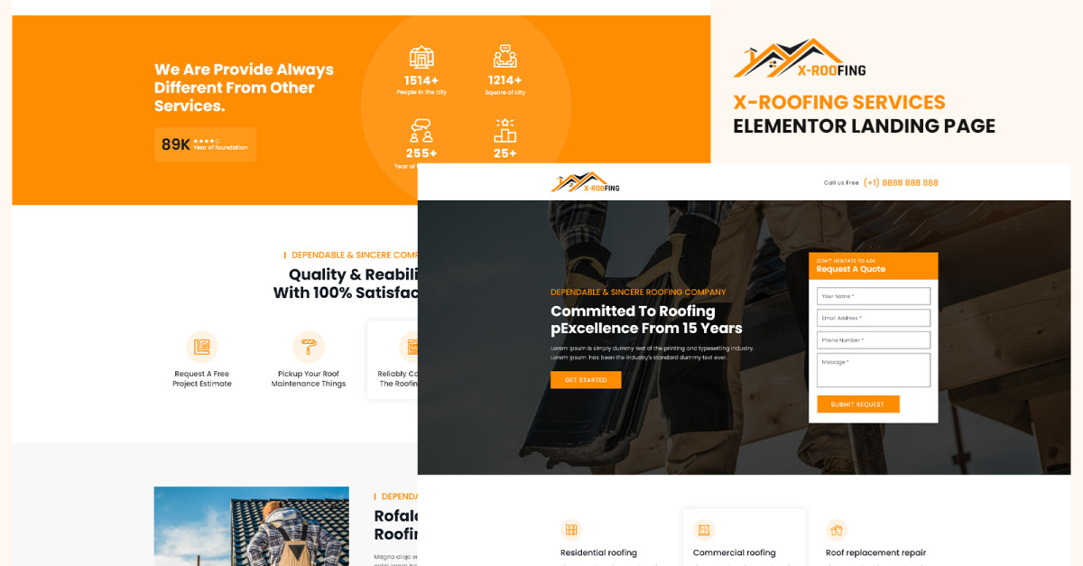 XRoofing Services Ready to Use Elementor Onepage Template