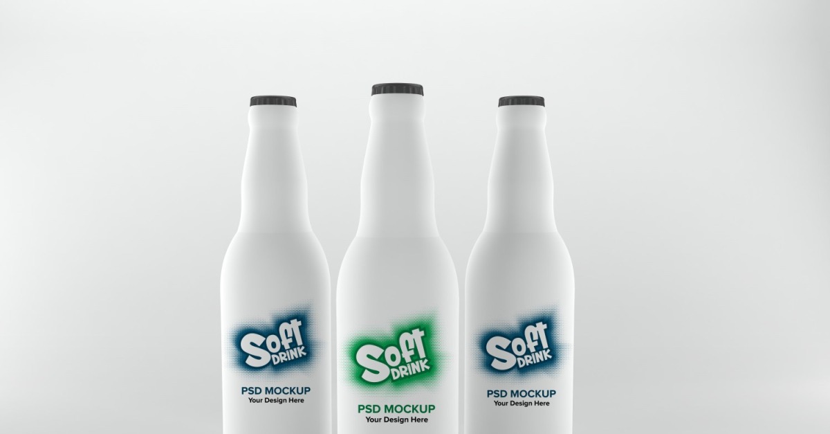 3d render of white Three bottles Mockup with black caps isolated on ...