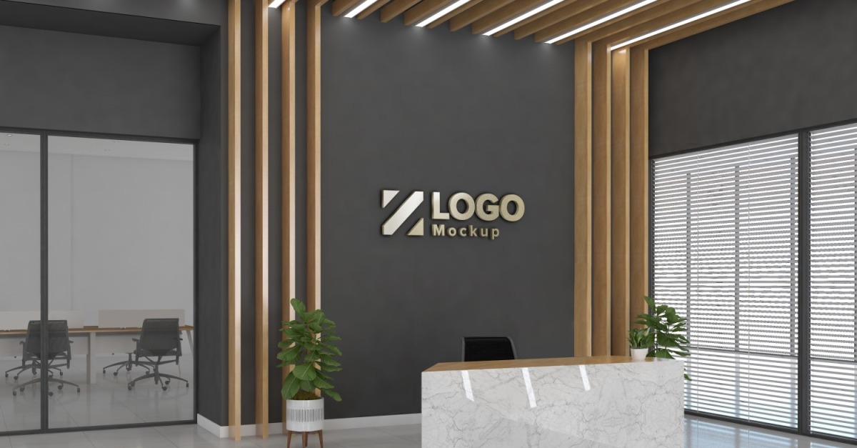 Office interior with a texture marble Logo Mockup