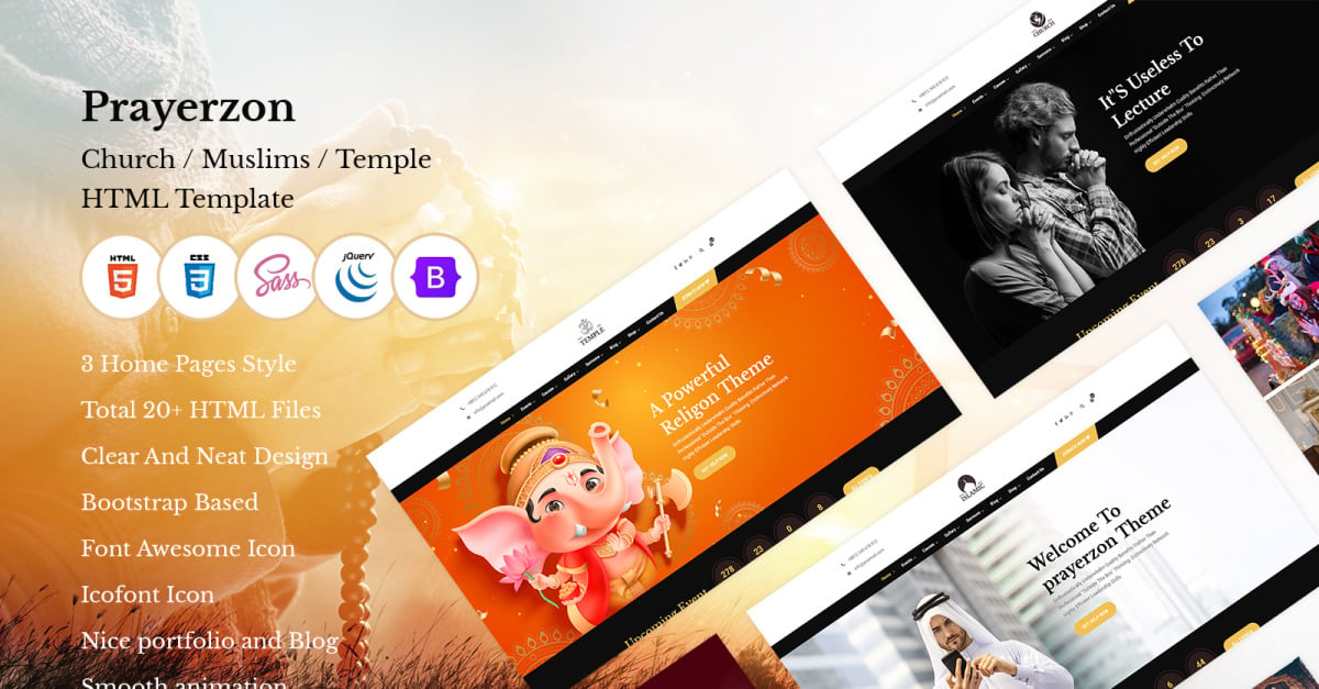 Prayerzon - Church / Muslims / Temple  HTML Template