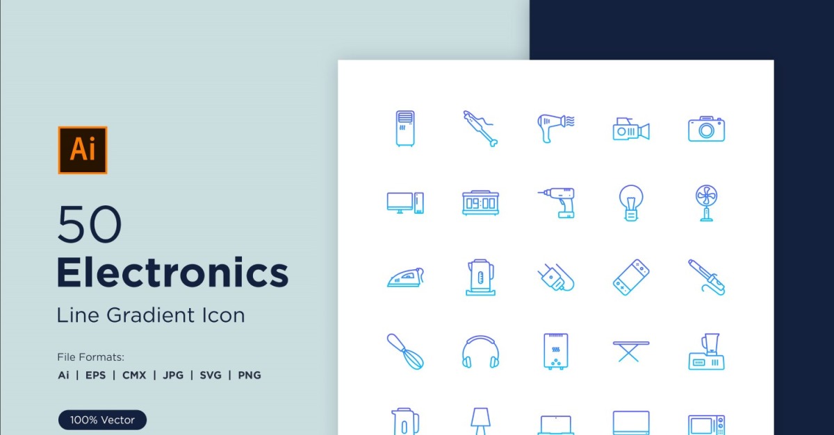 50 Electronics Line Gradient Icon Set - TemplateMonster