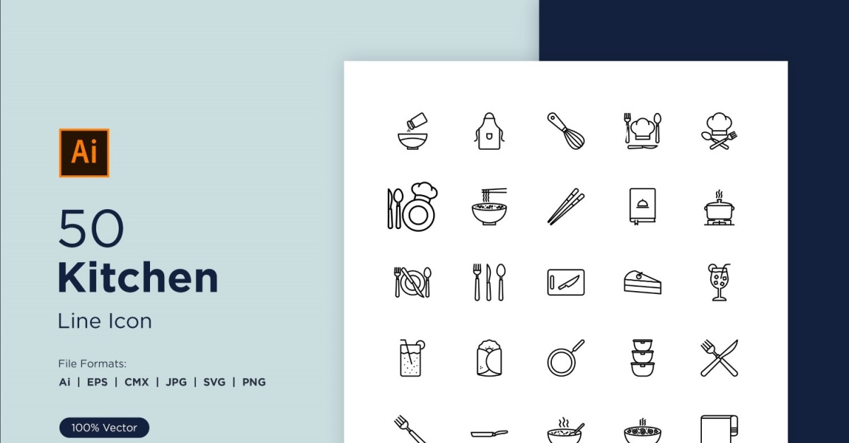 50 Kitchen Line Icon Sets #228860 - TemplateMonster