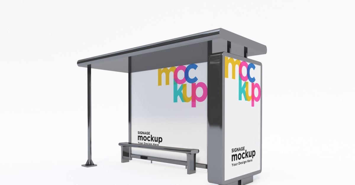 City Bus Stop with Billboard Mockup template