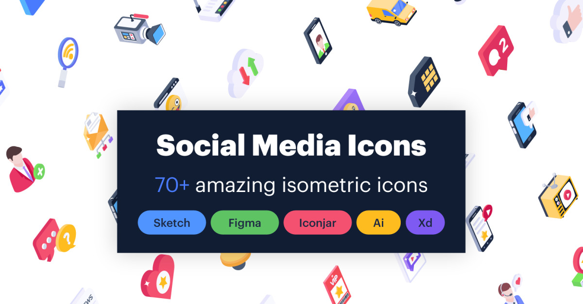 Social Media Icons in Isometric Style - TemplateMonster