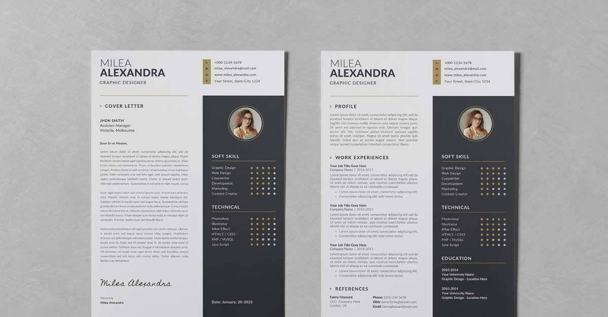 Minimalist Resume CV Set Design Templates - TemplateMonster