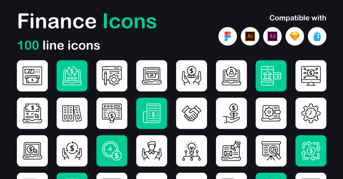 Business and Finance Linear Icons #235421 - TemplateMonster