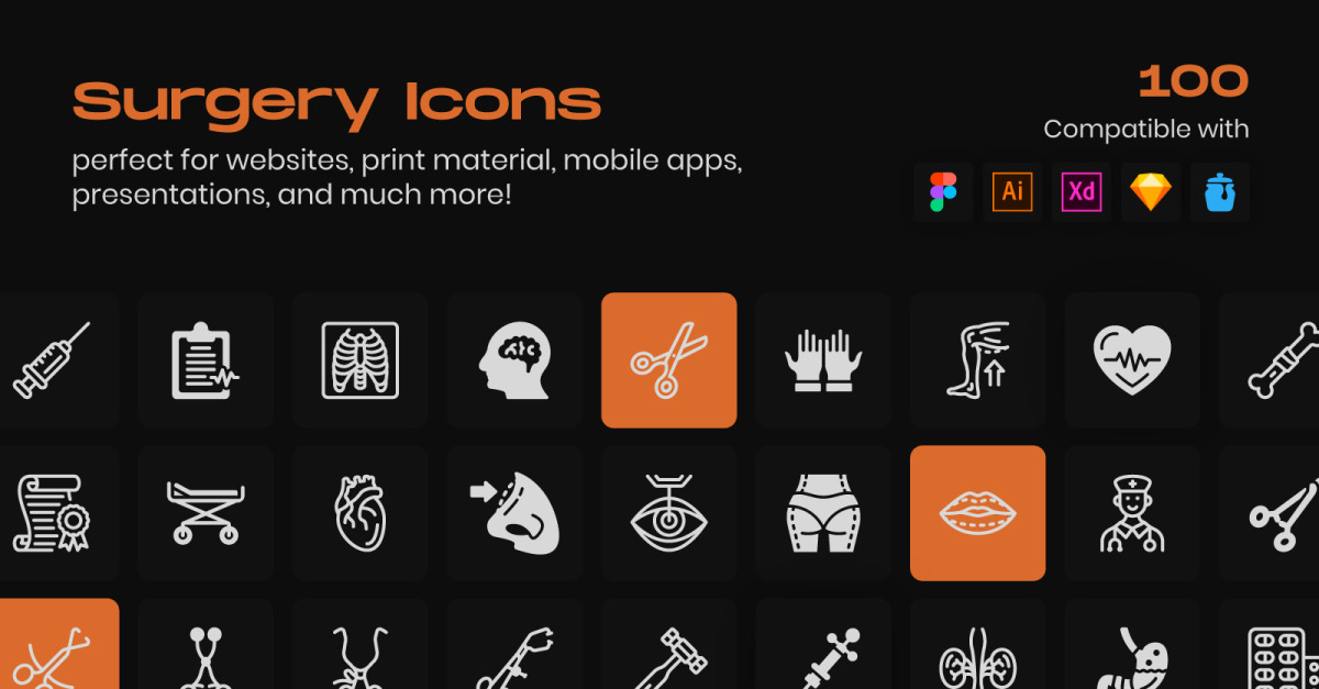 Pack of Medical Surgery Linear Icons - TemplateMonster