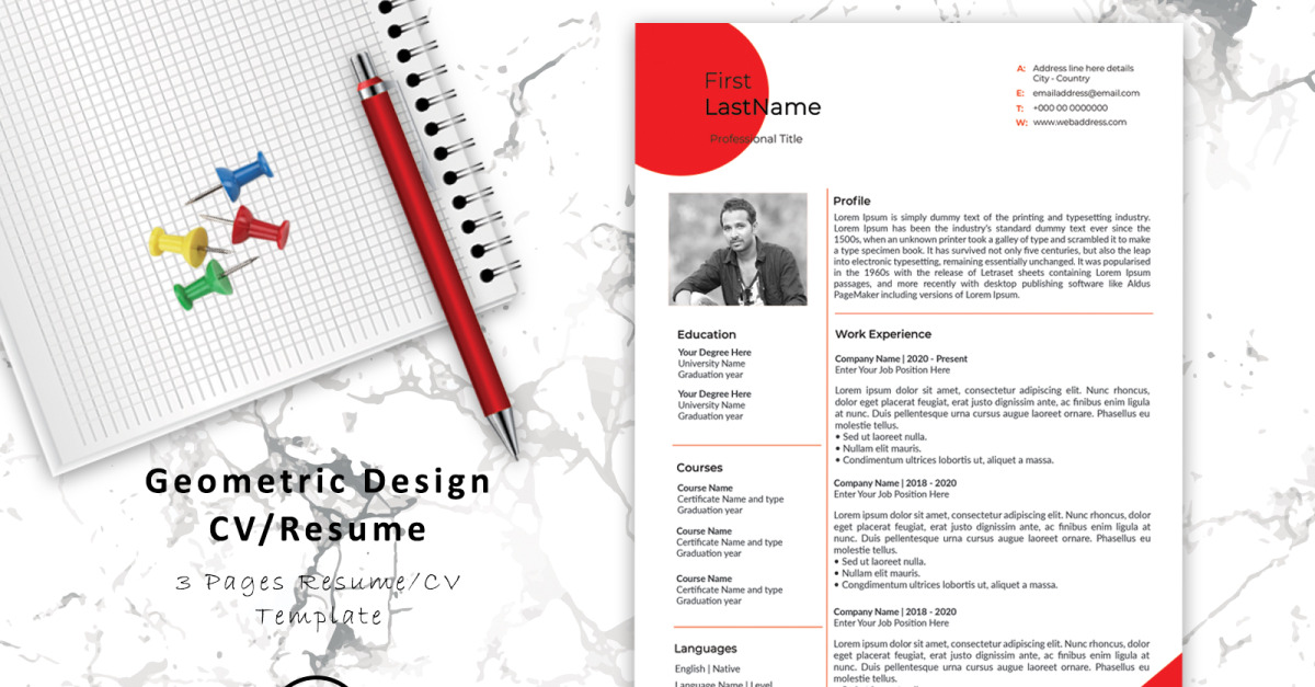 Geometric Creative Red CV #236736 - TemplateMonster