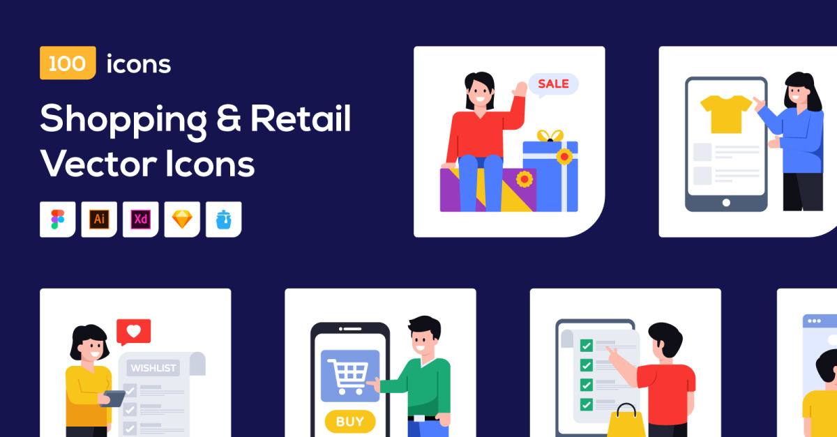 100 Shopping Character Vector Icons #236965 - TemplateMonster