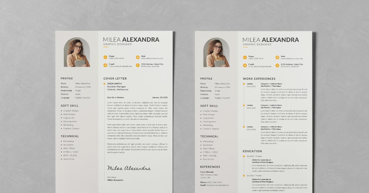 Clean Resume CV Set PSD Templates #237466 - TemplateMonster