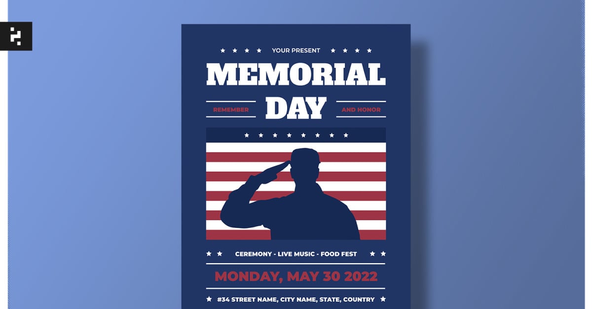 Navy Illustrative Memorial Day Flyer Template