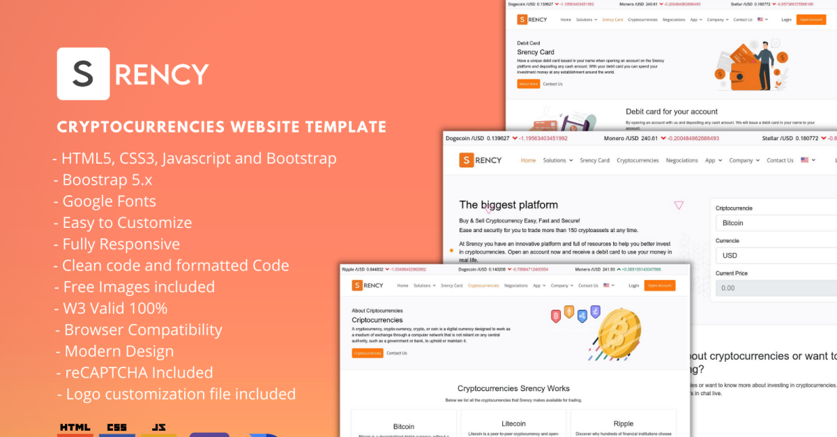 Srency - HTML Cryptocurrencies Website Template