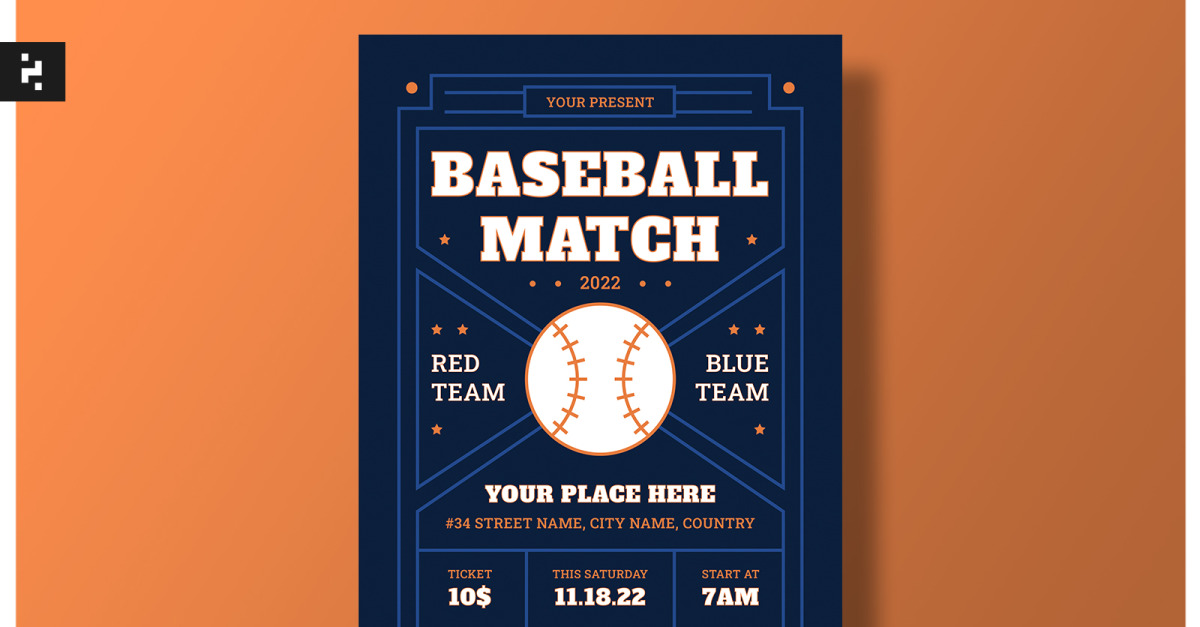 Baseball Match Ticket Print Template - TemplateMonster