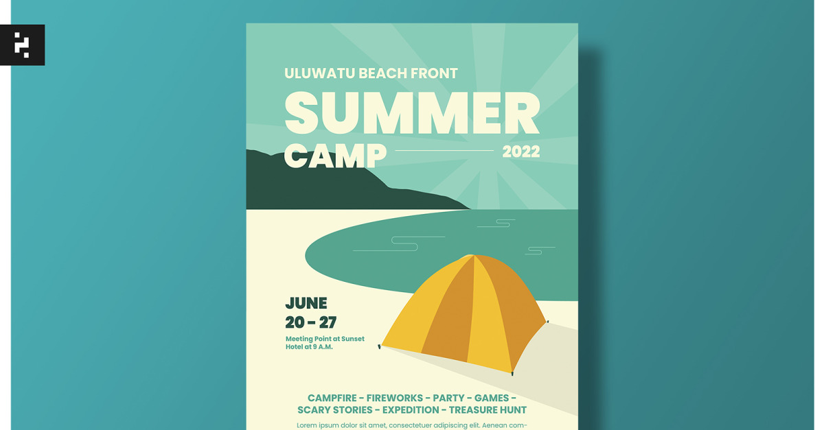 Summer Camp Beach Flyer Template #249948 - TemplateMonster