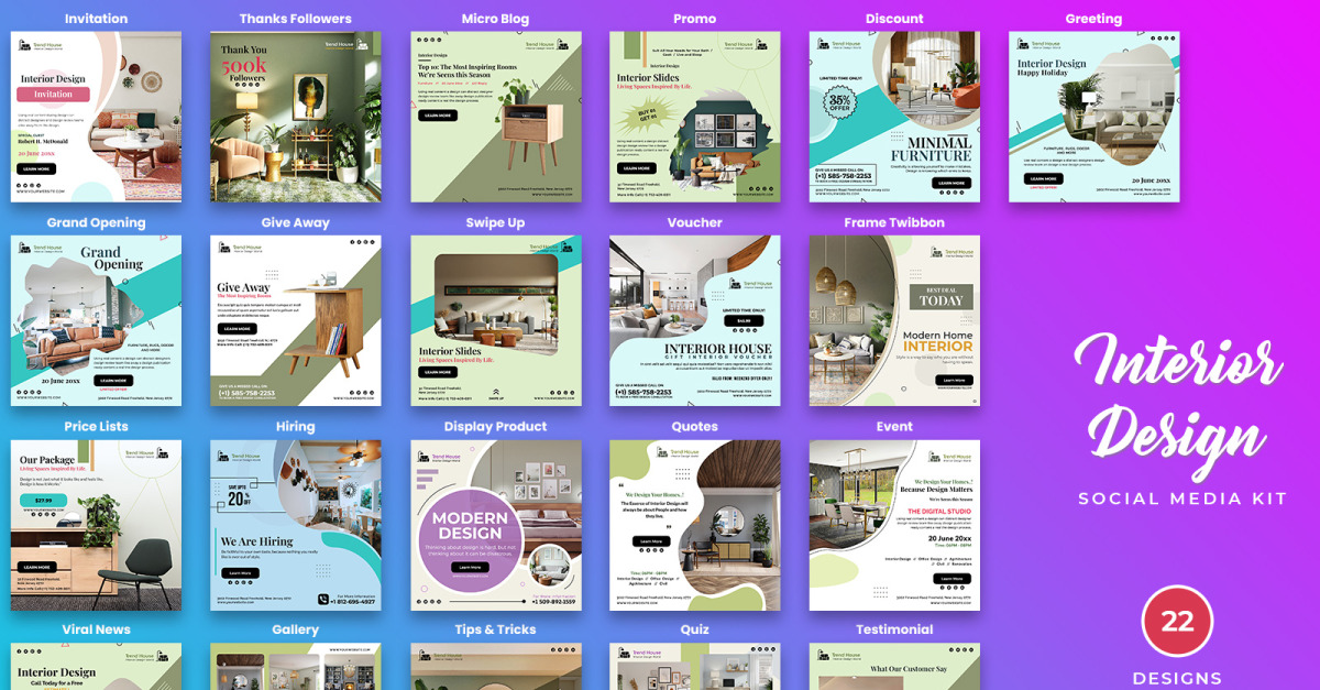Interior Design Social Media Kit #252266 - TemplateMonster