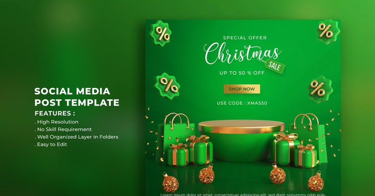 Christmas Social Media Post Templates TemplateMonster